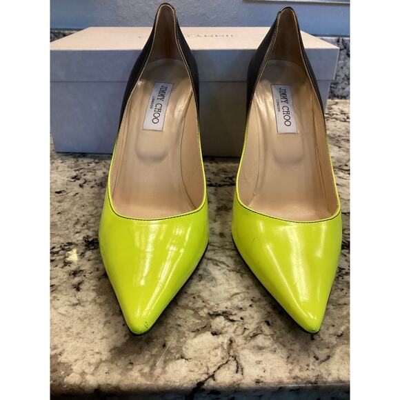 Jimmy Choo Agnes Degrade neon yellow green matte black Ombre pump heels 40.5 - Picture 3 of 17